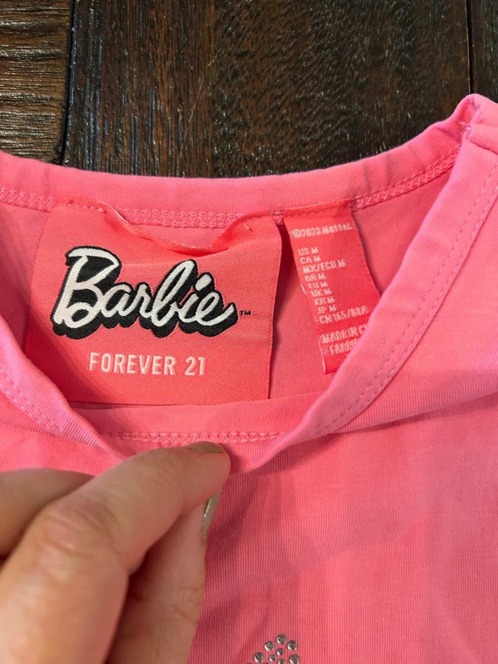 Barbie Hot Pink Rhinestone Script Babydoll Short Sleeve Tee - Picture 3 of 6